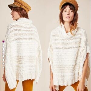 Anthropologie White Textured Poncho
